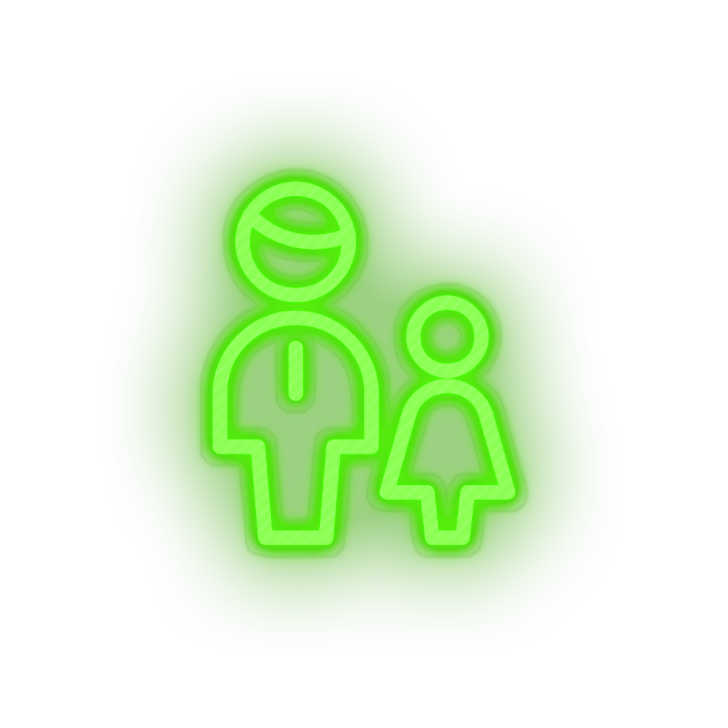 green family parent father children human person child daughter kid grandfather baby led neon factory