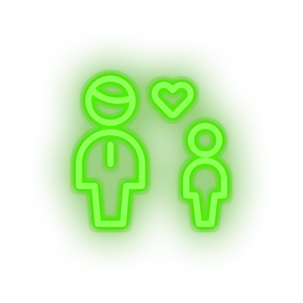 green family parent father children human person heart child kid dad baby led neon factory