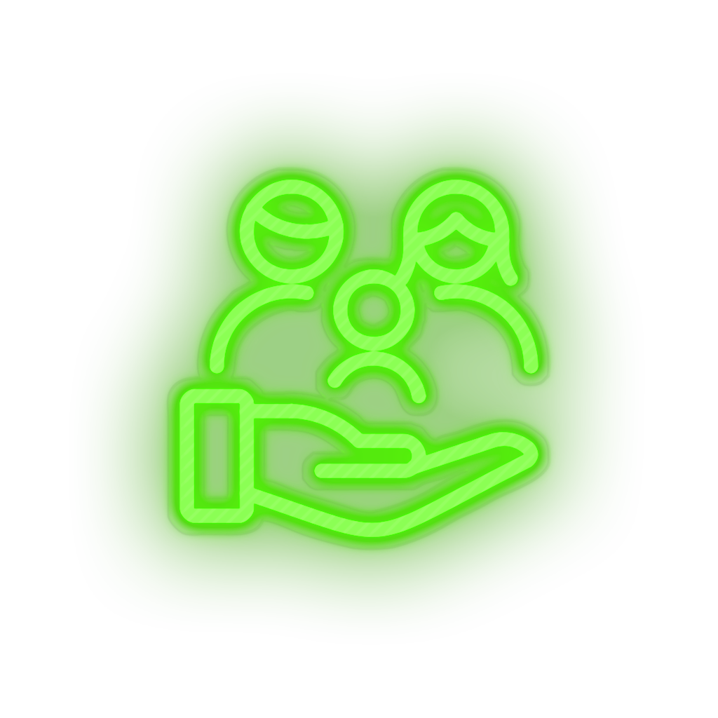 green family parent hold children human person hand parents child kid baby led neon factory