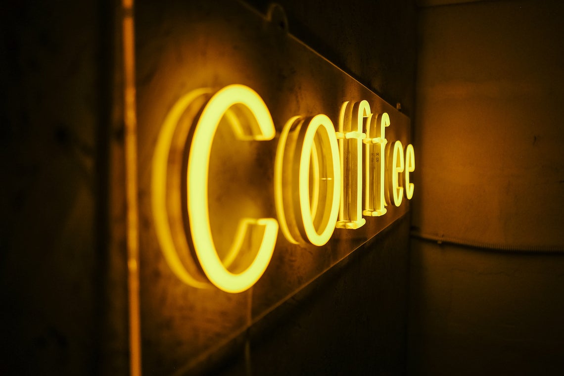 Coffee neon sign for cafe, coffee shops, coffee to go, restaurants and other businesses