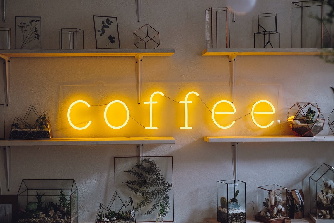 Coffee neon sign for cafe, coffee shops, coffee to go, restaurants and other businesses