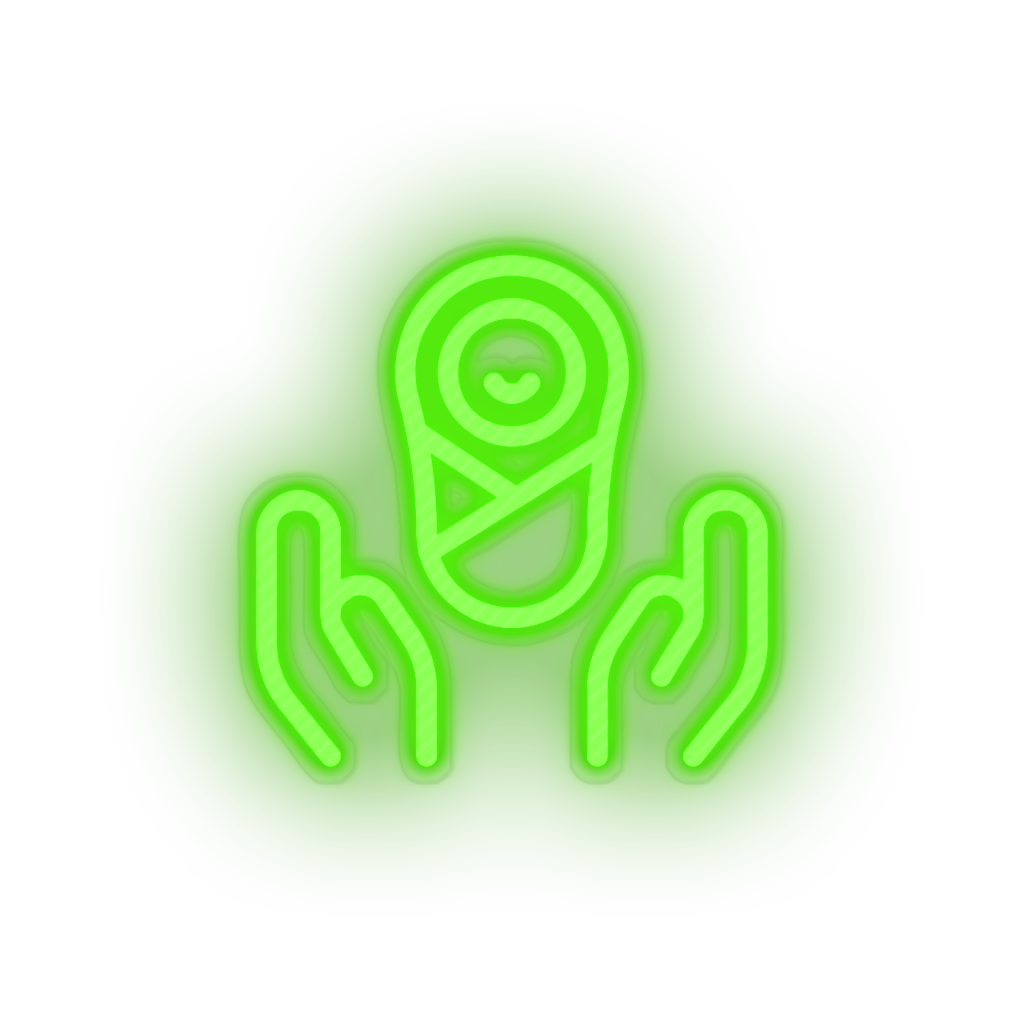 green infant hold family children newborn child hands kid baby led neon factory